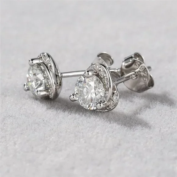 Certified 1ct. t.w. Moissanite Diamond Heart Halo Stud Earrings NEW